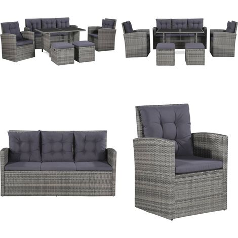 6-tlg. Garten-Lounge-Set mit Auflagen Poly Rattan Grau - Garten Lounge Set - Outdoor Möbel - Rattan Gartenmöbel - Gartenstuhl - Esstisch - Home & Living (1/5)
