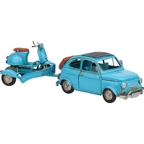 Coche de remolque con moto de metal azul 34x10x10.5
