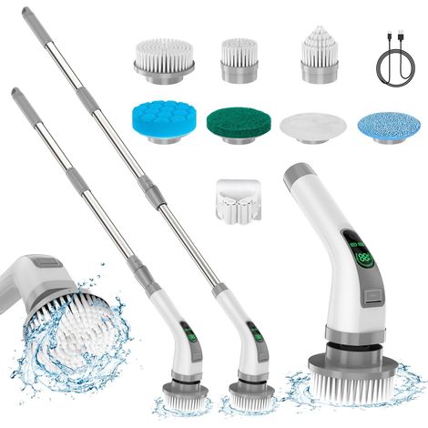 Brosse de Nettoyage électrique rotative, Mise à Niveau 7 en 1, Nettoyage Puissant à 360 TR/Min, Brosse de Salle de Bain à Double Vitesse de 1,5 h avec Bras d'extension pour Cuisine, Voiture (1/5)