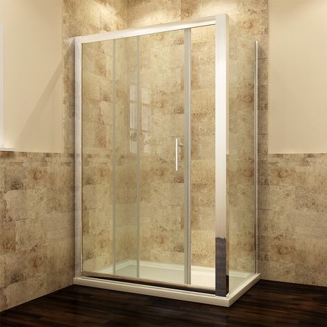 ELEGANT 1100 x 800 mm Sliding Shower Enclosure 6mm Glass Reversible Cubicle Door Screen Panel with Shower Tray and Waste + Side Panel (1/5)