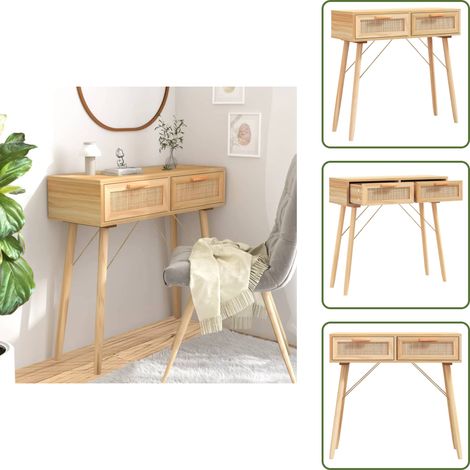 Mesa de recibidor - vidaXL Mesa consola madera pino maciza ratán natural marrón 80x30x75cm - Almacenamiento