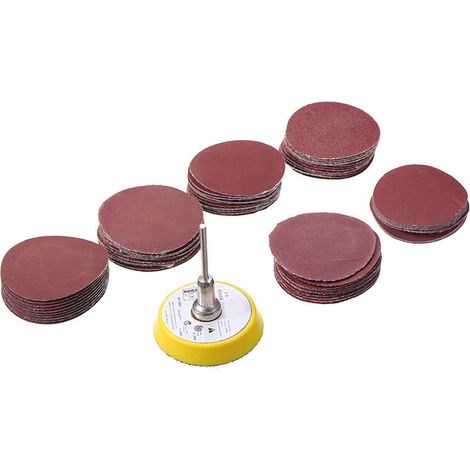 Ortviai Disques abrasifs 50 mm en oxyde d'aluminium, grain 100 à 2000 (6 références × 10 pcs + support + tige) (1/5)