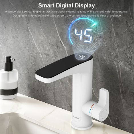 Robinet de salle de bain avec chauffeeau instantané, robinet de lavabo à affichage numérique LED, robinets de lavabo étanches IPX4, mitigeur monocommande chaud et froid, robinet de salle de bain 3200 (1/4)