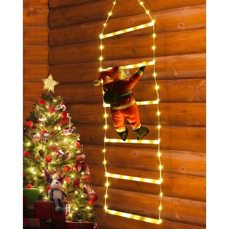 Échelle LED avec le Père Noël, 0.6M，Fonction Mémoire Minuteur, Étanche, pour Decoration Noel Exterieur et Interieur - Blanc Chaud