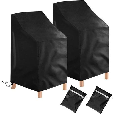 Housse Protection Chaise Jardin - Polyester Oxford Imperméable Coupe-Vent Résistant UV - Pour Chaises Empilables - Lot de 2 (1/4)
