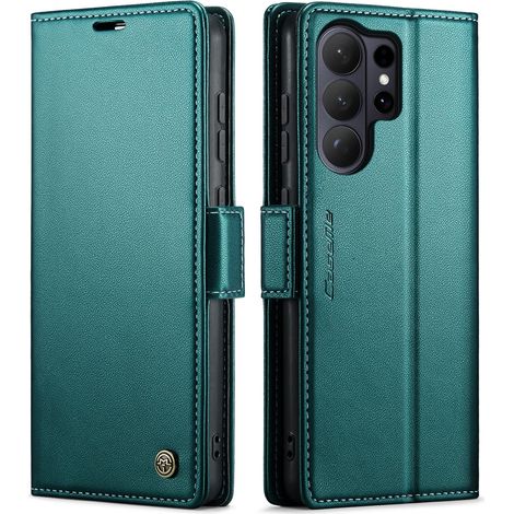 Étui pour téléphone (vert, Galaxy S22+ 5G), étui portefeuille à rabat en cuir véritable avec porte-cartes, chargement magnétique et protection contre les chutes (1/5)