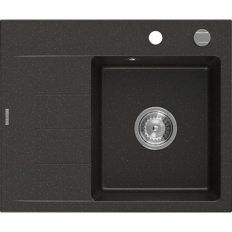 Mexen Ben évier en granit 1 bac avec égouttoir à droite 600 x 500 mm, noir/or métallisé, siphon chromé - 6523605000-75 (1/5)