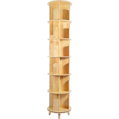 Drehregal mit 6 Ebenen Zylindrisches Bücherregal aus Holz Bücherausstellungsregal
