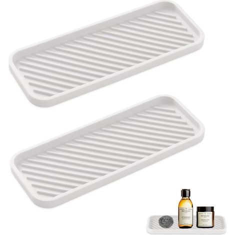 2 Pièces Organiseur évier en Silicone, Porte-Savon Cuisine Antidérapant, Support Éponge, Rangement Savon, Organisateur Cuisine Silicone-Blanc (1/5)