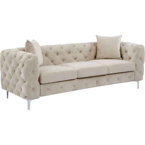 Divano 3 posti Chesterfield in Velluto Beige - EDWINA