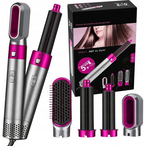 Kit de peinado 5 en 1: Secador y rizador de pelo ionizante de 1000 W