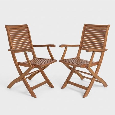 Set de 2 sillas de jardín plegables de madera de acacia con reposabrazos Noemi (1/5)