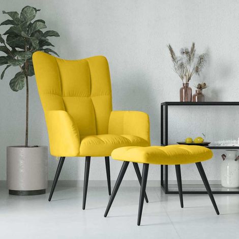 vidaXL Fauteuil relax avec tabouret en velours jaune moutarde (1/5)