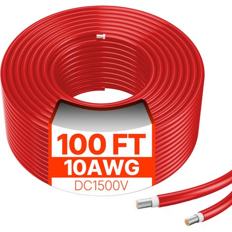 VEVOR Cavo di Prolunga per Pannello Solare da 30,48 m, Cavo di Prolunga 10 AWG per Pannello Fotovoltaico Impermeabile IP67 -40℃~105℃ in Rame Stagnato Uso Domestico, Navali Camper, Colore Rosso (1/5)