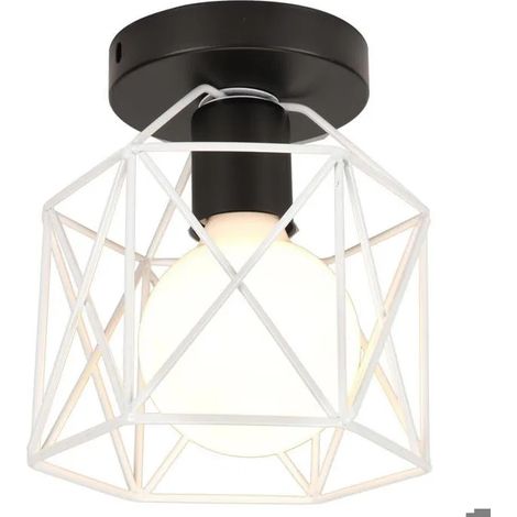 Plafonnier Industrielle en Métal Cage Carré,15CM Lustre Abat-jour Fer Luminaire Vintage Style Edison pour Salon Chambre (1/5)