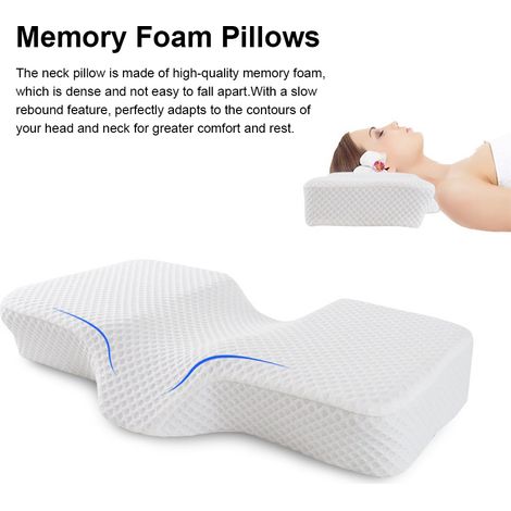Oreiller Orthopédique Cervical à Mémoire de Forme - Oreiller Ergonomique - Soulage Douleurs Tête, Nuque et Épaules - Matériau Respirant - Grand Format 58x34cm - Bleu Marine/Gris/Bleu Clair (2 Oreiller (1/4)