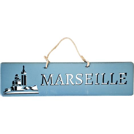 Plaque décorative en bois bleue - Marseille (1/2)