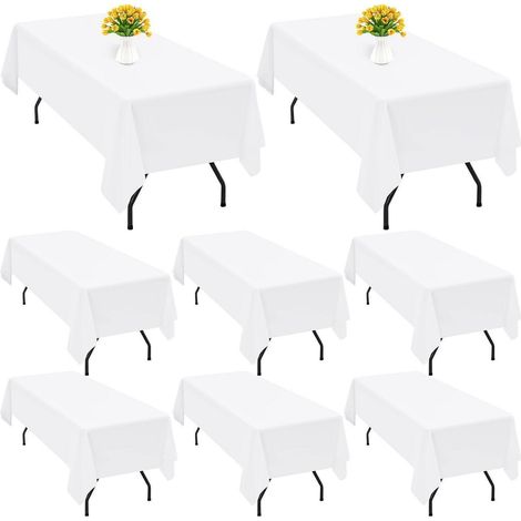 Lot de 8 nappes blanches en polyester 153x320 cm infroissables pour tables rectangulaires