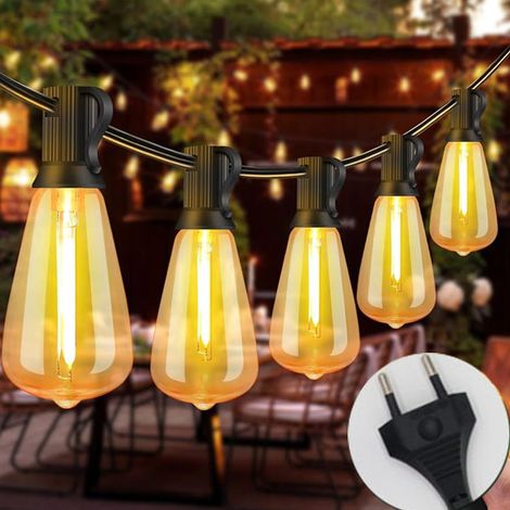 Guirlande LED Pour Balcon 5.5m 12 Lumières - Extérieur Waterproof - ST38 Résistantes - 2700K Lumière Chaude - Style Bohème (2Pièce) (1/5)