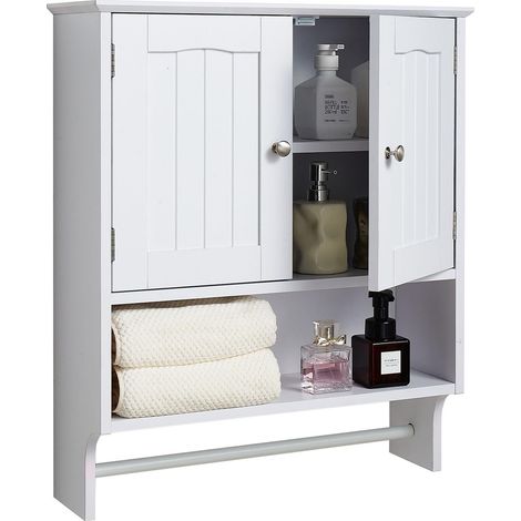 Armoire Murale de Salle de Bain, 2 Portes et étagère réglable, Armoire à Pharmacie au-Dessus des Toilettes, Meuble Suspendu, cloison Ouverte et Porte-Serviettes, pour buanderie, Cuisine, Blanc (1/5)