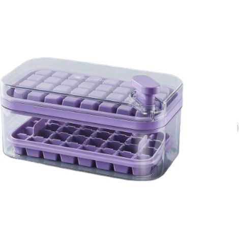 Food-grade ice cube tray with lid, BPA-free, makes 64 ice cubes, easy-to-remove square ice cubes (purple). (1/5)