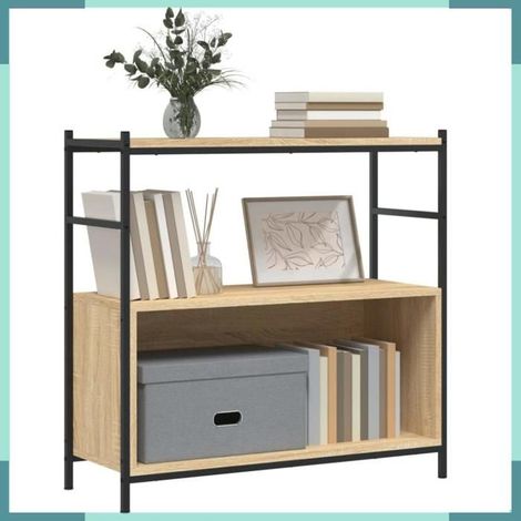 832794 Bibliothèque chêne sonoma 80x30x78,5cm bois d'ingénierie et fer (1/5)
