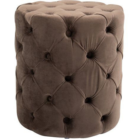 Sgabello Chesterfield capitonné Ø 42 cm in velluto marrone con bottoni decorativi – versatile ed elegante 100008860