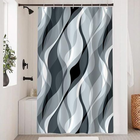 Rideau Douche - 120x180cm - Polyester Gris Rayé - Imperméable Anti Moisissure - Salle de Bain avec 8 Crochets (1/5)