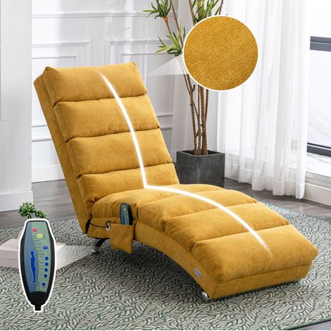 Feste Chaiselongue aus Leinen in Senfgelb, ergonomische Rückenlehne, 148 x 55 x 84 cm HAVRYA (1/5)