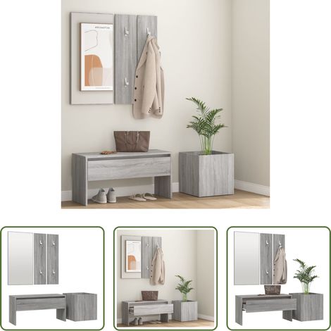 vidaXL Banc d'entrée - Ensemble de meubles de couloir Sonoma gris Bois d'ingénierie (1/5)