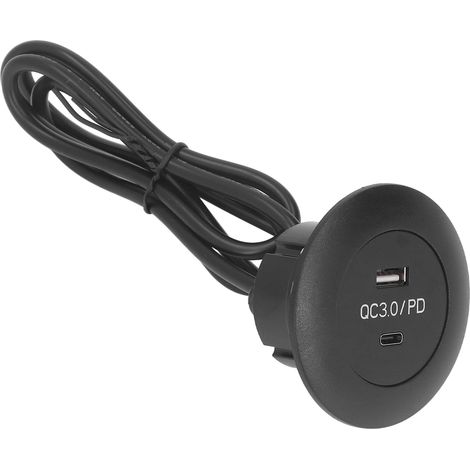 Station de charge rapide QC3.0 ronde encastrée 30W noir 12‑30V pour téléphone, chargeur de bureau domestique (1/5)