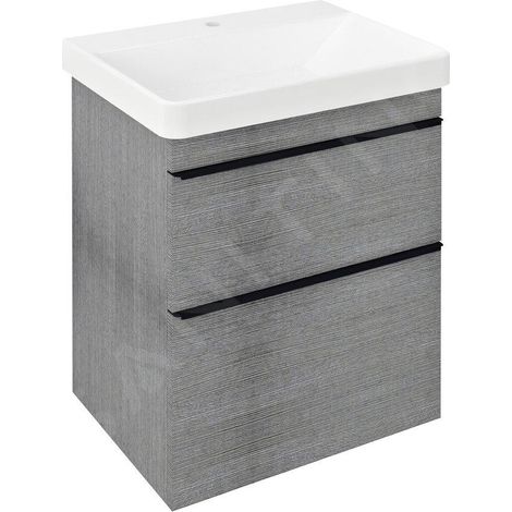 Sapho Sitia - Meuble lavabo 70x56x44 cm, 2 tiroirs, chêne argenté SI060-1111 (1/2)