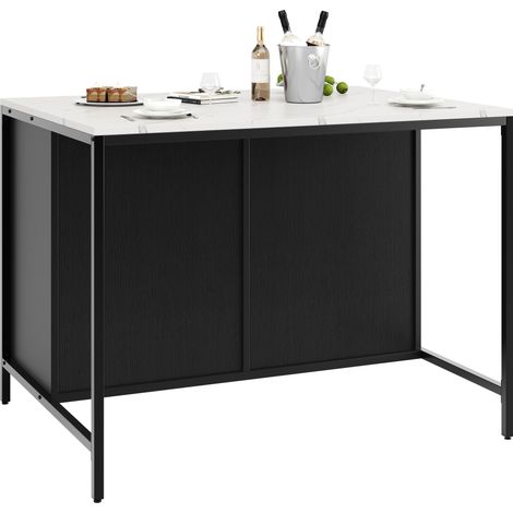 Table haute noire design avec plateau effet marbre et pieds réglables 100x90x90 cm pour cuisine et salon (1/5)