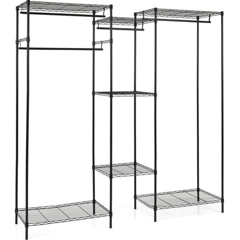 porte-vêtements rack à vêtements organisateur de placard étagères robustes lourde charge autoportant garde-robe manteau métal rangement portable sys