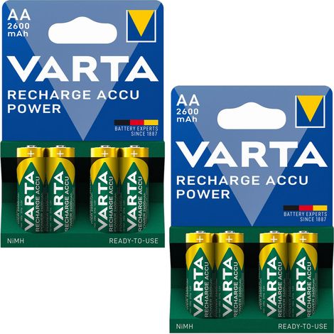 VARTA POWER AA 2600mAh NiMH batterie ricaricabili, batterie standard, 4 pezzi x2