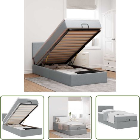 vidaXL Ottoman-Bett mit Matratze Hellgrau 80x200 cm Stoff (1/5)