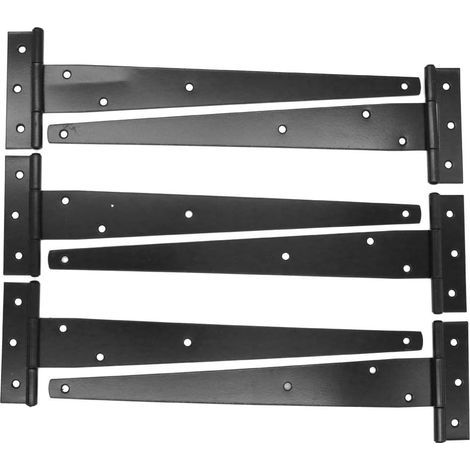 Juego de 6 bisagras en T de alta resistencia para cobertizos de jardín, puertas de madera, bisagras de hierro forjado negro para puertas de granero, resistentes a la corrosión. (1/5)
