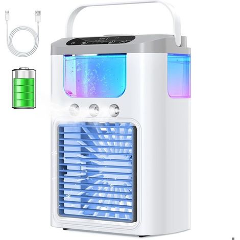 Ecleanfy - Climatiseur portable avec batterie rechargeable, 3 vitesses, 3 modes de pulvérisation, réservoir d'eau de 600 ml pour la maison