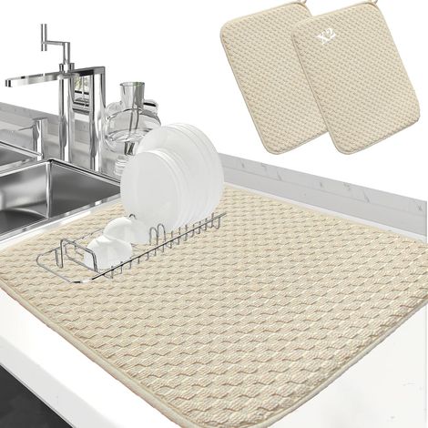 Tapis de sechage evier cuisine,Tapis Absorbant Vaisselle,Tapis machine a cafe,Absorbant,Lavable en Machine,Protection Parfaite Contre Les éversementsIdéal pour Bar à Café et Cuisine