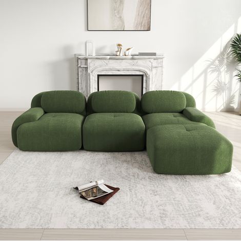 Sofá modular sin montaje para salón de pana verde OKMYHOME (1/5)