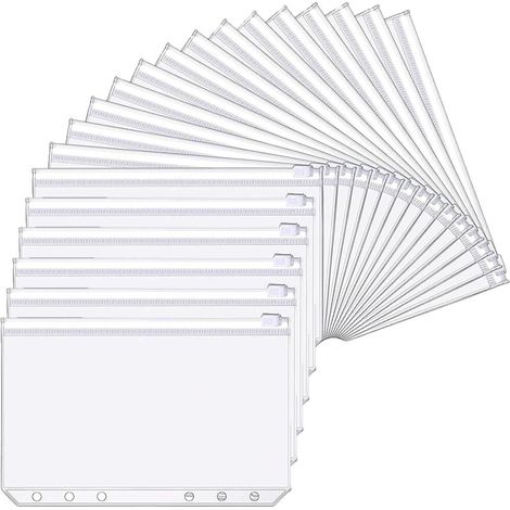 20 PCS Pochettes polymère A6 Enveloppe Budget Perforée 6 Trous avec Fermeture Éclair Transparente (1/5)
