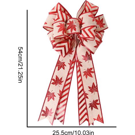 Doppellagige Leinenschleife für den Weihnachtsbaum, Ahornblatt- und gestreiftes Schneeflockenmuster, khakifarben, festliche Dekoration (1/2)