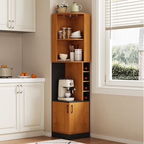 Aparador esquinero para vinos 40 x 40 x 182 cm en MDF natural OKMYHOME (1/5)
