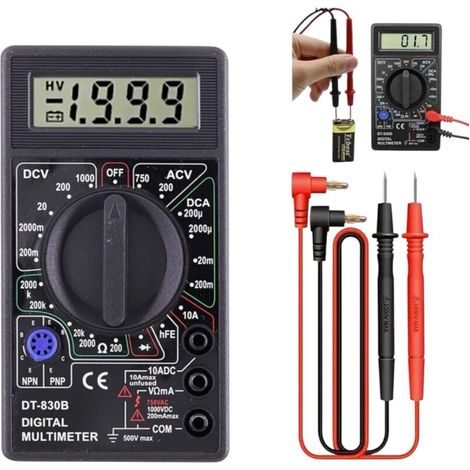 Multimètre numérique DT-830B portable testeur tension courant résistance LCD écran pour usage domestique et automobile AC/DC (1/5)
