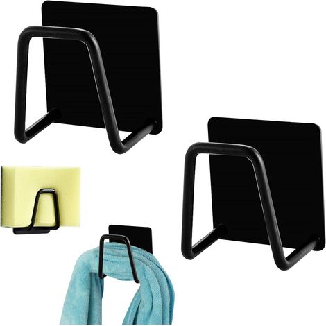 Lot de 2 porte-éponge, auto-adhésif, acier inoxydable SUS304, antirouille, séchage rapide, pour cuisine et salle de bain (1/5)