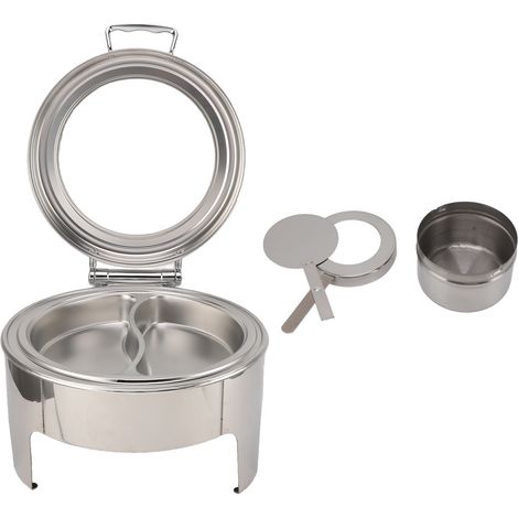 Lot rond 6L en acier inoxydable avec couvercle en verre visible, plat de service buffet épais pour événements, mariage, camping, dîner, compartiment 2 (1/5)