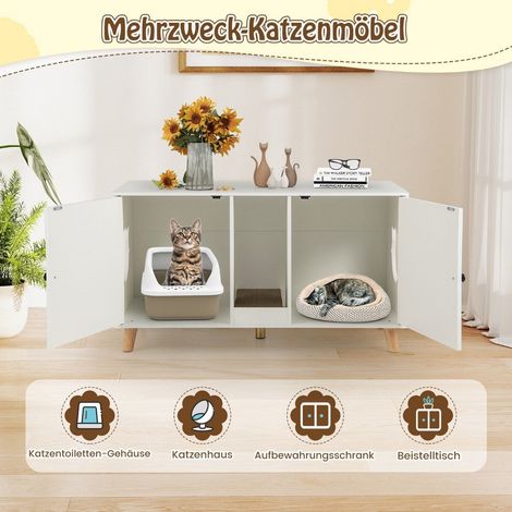 Mobiletto per lettiera per gatti con 2 ante - bianco 108x50x60 cm