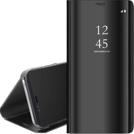 Samsung Galaxy S21 Etui à Rabat Coque Effet Miroir Flip Case Smart Clear View Cover Housse, Noir