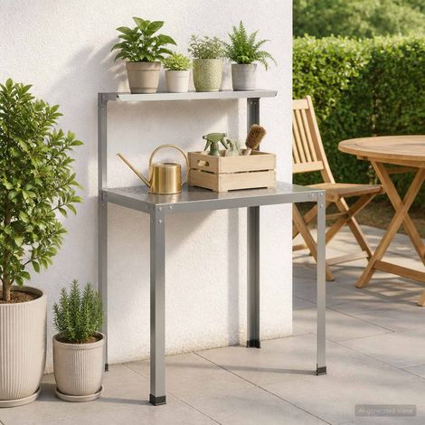 vidaXL Mesa de trasplante 100 x 50 x 104 cm Acero Galvanizado Plateado (1/5)
