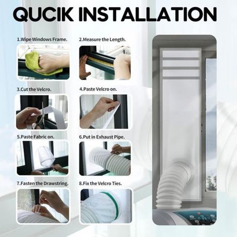 Kit d'étanchéité climatiseur portable - Isolation thermique Installation sans perçage - Fenêtre coulissante - 102 163cm (1/5)